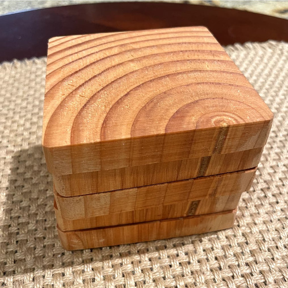 Handmade Wooden Coasters Brown Hue 4x4" Set of 5 Rustic Farmhouse - Picture 10 of 11